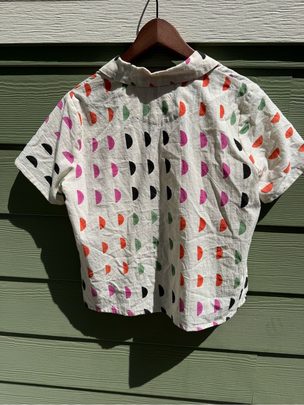 Poem Half-Moon Print Short Sleeve Button-Down Shirt - Picture 3 of 9
